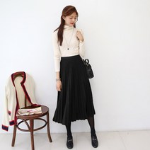 데일리앤 칸느 모직 플리츠 밴딩 롱스커트