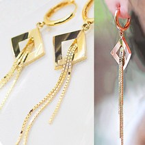 골드굿 14k 18k 디엔 스퀘어 원터치 롱 드롭 귀걸이