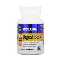 Enzymedica 엔자이메디카 다이제스트 베이직 효소 포뮬러 30 캡슐 셀룰라아제 락타아제 아밀라제 말타아제 프로테아제 포함, 30개