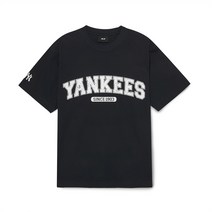 [국내정품]MLB 엠엘비 바시티 로고 오버핏 반팔 티셔츠 NY Black