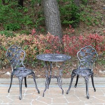 소프트유가구 로즈주물2인세트 야외 장미 정원 테라스 테이블, 실버세트