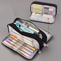라이크홈즈 대용량 3칸 지퍼 필통 파우치 6color, 블랙