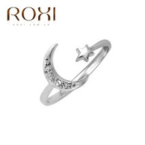 ROXI-여성을 위한 문 스타 아이즈 오픈 반지 여자 정원 크기 조정 가능한 손가락 Anillos 여성 쥬얼리 925 스털링 실버