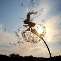 수반 픽시 요정 정원 조각 말뚝 민들레 춤 함께 풍경 금속 미니어처 입상 잔디 장식, [04] Lavender