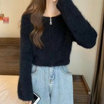 퍼가디건 겨울 앙고라 에코퍼 카디건 크롭 집업 S24