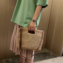 에이치플러스몰 밀짚 라탄 토트 숄더백 여름 휴가 비치 스타일 코디