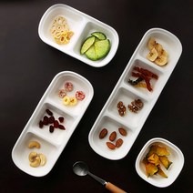 도자기 나눔 접시 찬기 식기 종지 아이 반찬 간식 소분 혼밥 자취 1인 식사, 2절나눔접시