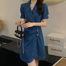 핀턱 카라넥 데님 원피스 어깨셔링 하트단추 미디기장 정장 플라워 스퀘어넥 화이트 나시 체크