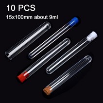 실험실 투명 플라스틱 테스트 튜브 둥근 바닥 바이알 캡 포함 사무실 실험 용품 15x150mm 10 개