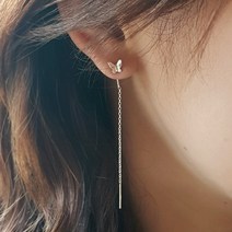 바이진주리본 미니 나비 롱귀걸이 여성실버귀걸이