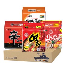 블루존 농심 오뚜기 봉지라면 4종 세트 (신라면5p + 안성탕면 5p + 진라면매운맛5P + 열라면5P), 1세트