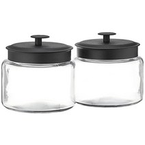 Anchor Hocking Montana 신선한 밀폐 뚜껑이 있는 유리병 블랙 메탈 1.363g(48온스) (4개 세트) -, 64 Ounce (Set of 2)