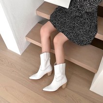 소가죽 다리 예뻐보이는 웨스턴 뾰족 숏 부츠 미들힐 6cm