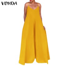 편안한 매력적인 여자 점프슈트 봄 여름 오피스 2022 작업복 여성 캐주얼 vonda 여성 와이드 레그 바지 긴 바지 궁전 바지 던가리