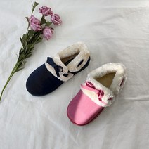2.5cm 털단화 겨울 여성 퍼안감 실내화 실외화 리본