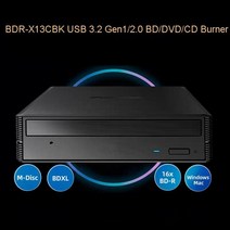 블루레이플레이어 블루레이ODD DVD플레이어 CD플레이어 4K 영상플레이어 BD-R 버너 BDR-X13CBK 외장 USB 3.2 세대 1/2.0 DVD CD 재생 및 신제품
