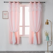 핑크 쉬폰 바람 장식 캔 파티션 장식 꾸미기 커튼, E. 옅은 분홍색 펀칭_107x160