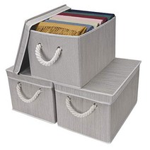 StorageWorks Storage Bins with Lid and Cotton Rope Handles Foldable Storage Basket Gray Bamboo St, 1