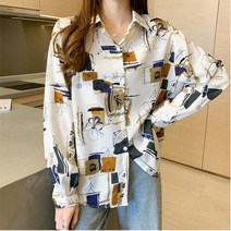 스타일아유 여성 셔츠 카라 럭셔리 패턴 기하학 나염 블라우스 긴팔 가을 베이직 오피스룩 출근룩