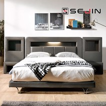 [세진침대] 세인트 프리미엄 PU가죽 투매트리스 평상형 침대 슈퍼싱글(SS), 모던그레이