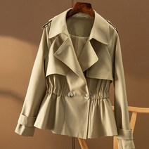 FANSYLI 여성 봄가을 트렌치코트 숏 터틀넥 허리 여밈 자켓 봄가을 재킷 아우터 출근룩 데일리룩 X7J17