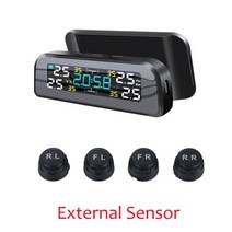 범용 TPMS 무선 타이어 압력 모니터링 시스템 태양광 시계 LCD 디스플레이 4 개의 외부 센서, External Sensor