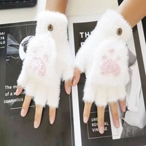 여성 고양이 장갑 발톱 인형 따뜻한 부드러운 플러시 짧은 핑거리스 하프 핑거 겨울