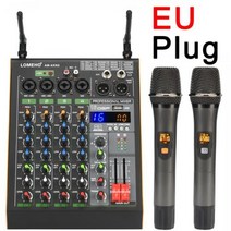 LOMEHO 믹싱 콘솔 4 채널 사운드 믹서 2 무선 마이크 48V 팬텀 전원 16 DSP, 없음, 프랑스+EU PLUG