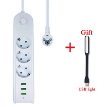 멀티탭EU 소켓 250V 16A 2500W 3 USB 충전 전화 4/3 콘센트 전원 스트립 집 전압 보호, 01 250 볼트_01 white_01 EU, 04 model 2 with light