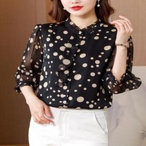 여성 땡땡이 셔츠 블라우스 도트 프린트 캐주얼 세 쿼츠 슬리브 칼라 봄 여름 스타일