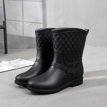 4컬러 퀄팅 패턴 베이직 여성 앵클 레인부츠 레인17여성장화 레인부츠 장마 비 우비, 235mm, 블랙