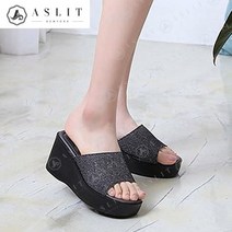 애슬릿(주얼리) [애슬릿] 글리터 여성 토오픈 통굽 웨지 슬리퍼