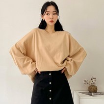 퍼니걸스 7233 박시핏 무지 라운드 벌룬 퍼프 긴팔 맨투맨 티셔츠 여성의류