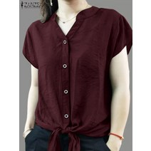 ZANZEA 여름 V넥 여성 반팔 블라우스