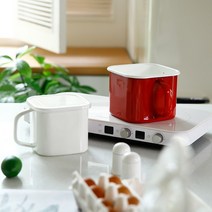 법랑 캐니스터 사각 손잡이 냄비 2size - 인덕션 가능, 레드 2.2L, 1개