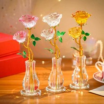 분홍 장미 인공 크리스탈 장식품 발렌타인 데이 선물, 녹색