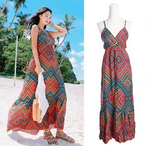 비치팜 에스닉 패턴 롱 비치 원피스 DR-610