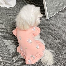 부드러운 강아지옷 면옷 봄옷 레인보우 래빗 원피스, 피치 핑크
