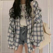 체크 무늬 코튼 린넨 셔츠 새틴 원피스 가을 여성 상의 Desigual 셔츠 여성 긴 소매 캐주얼 격자 블라우스|Shirt|