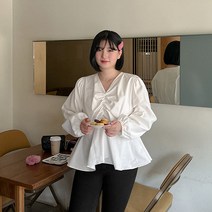 [리얼핏]앙뚜 셔링 훌 기모 블라우스 67957 빅사이즈 여성의류