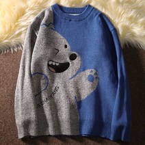 라운드넥긴팔니트 디자인감각 패치워크 곰돌이 스웨터 남자 가을겨울 트렌드 건달카리스마 이너니트 와이드 2602588198