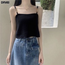 DFMEI 체인 니트 나시 여 블랙 상의