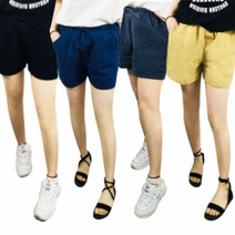 핀턱 여성4부반바지 여름 린넨 면반바지 허리 밴딩