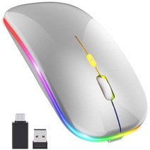 [업그레이드] USB 및 TYPE-C 수신기가있는 무선 마우스 모바일 광학 사무실 마우스 노트북 맥북용, 하나, 은