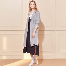 지센[지스바이] 여성 사이드 슬릿 오픈 프론트 린넨 체크 코트 ZNCAK306_GR