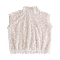 한국 스타일 여성 꽃 레이스 거짓 고리 빈티지 터틀넥 소매 소매 소매 반 셔츠 블라우스 풀오버 속옷 디키