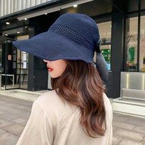 밀짚썬캡 피크닉 패션 여성용 선캡 리본 챙모자 와이드 선캡