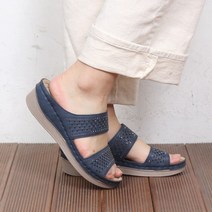 DAEG 큐빅 펀칭 이선 슬리퍼 여성 뮬 샌들 투라인 쿠션 통굽 웨지힐