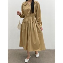 가을 롱카라 허리 셔링 긴팔 롱원피스