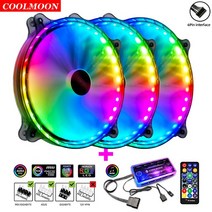 Coolmoon 200mm 케이스 팬 냉각 쿨러 6 핀 RGB LED 지원 원격 제어 컴퓨터 방열판 DIY PC 액세서리, [09] Package F, [01] Coolmoon 6Pin RGB, [01] Default